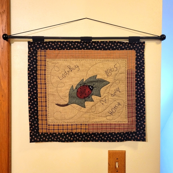 ❤️🩷❤️Ladybug primitive quilted wall hanging tapestry fabric art